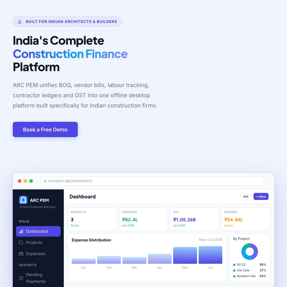The ARC PEM home page: India's complete construction finance platform