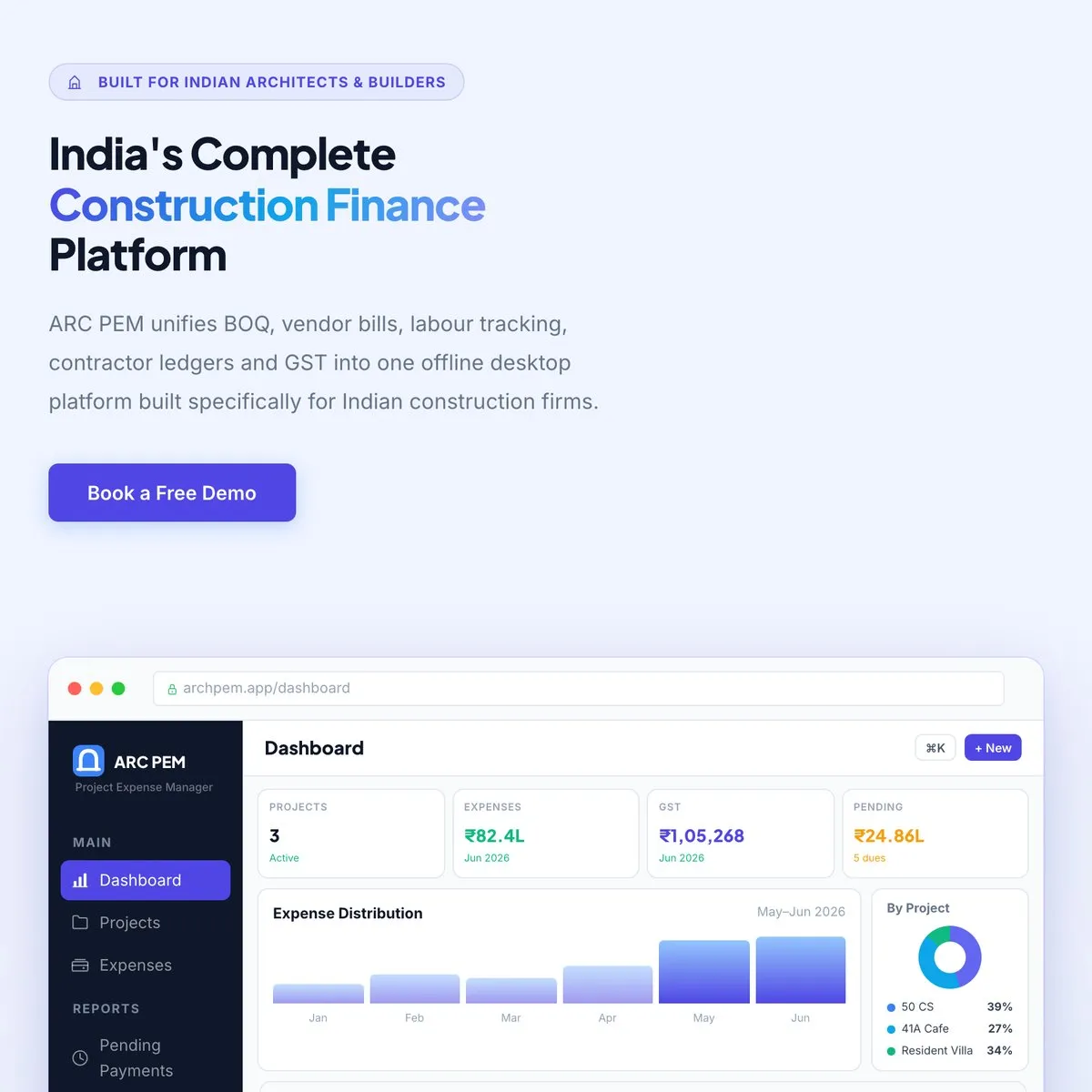 The ARC PEM home page: India's complete construction finance platform
